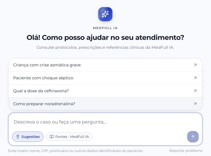 Tela principal da Medfull IA com sugestões de consulta