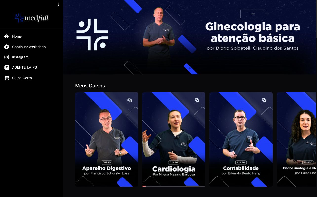 Catálogo de cursos da plataforma Medfull Academy